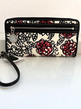 Coach Daisy Floral Graffiti Zip Wallet Large Wristlet 44977 Black & White NEW